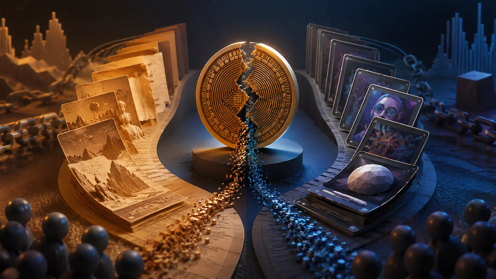 Conceptual market illustration for Bitcoin Ordinals and NFTs: Why They Stirred Up So Much Debate