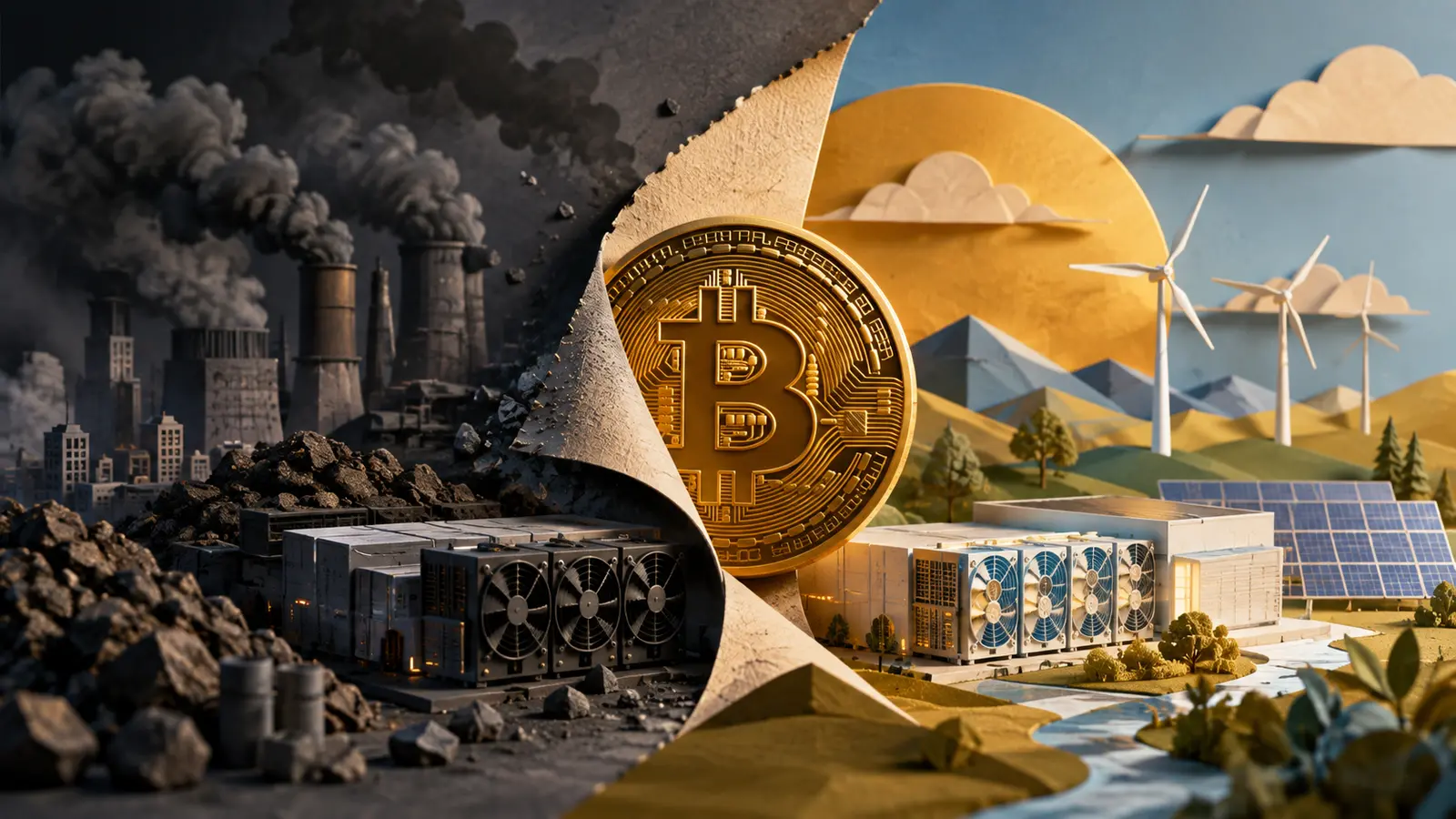 Conceptual market illustration for Bitcoin's True Environmental Impact, Stripped of the Spin