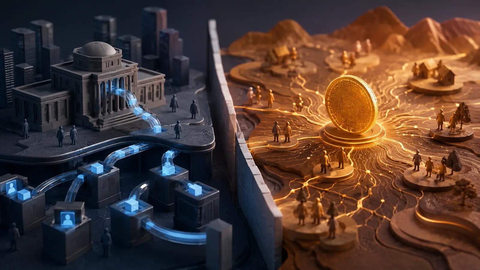 Conceptual market illustration for CBDCs vs. Bitcoin: Two Totally Different Visions for the Future of Money