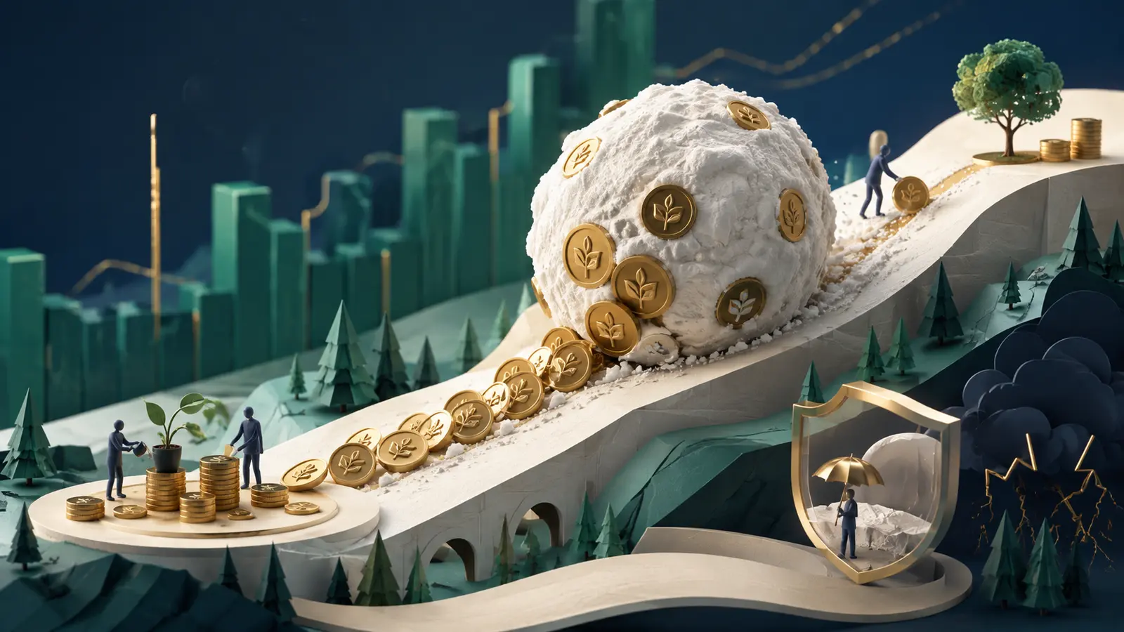 Conceptual market illustration for Dividend Growth Stocks: How the Snowball Starts Rolling