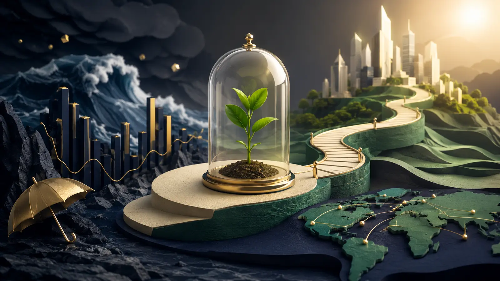 Conceptual market illustration for Emerging Market Stocks: Growth, Risk, and the Patience They Require
