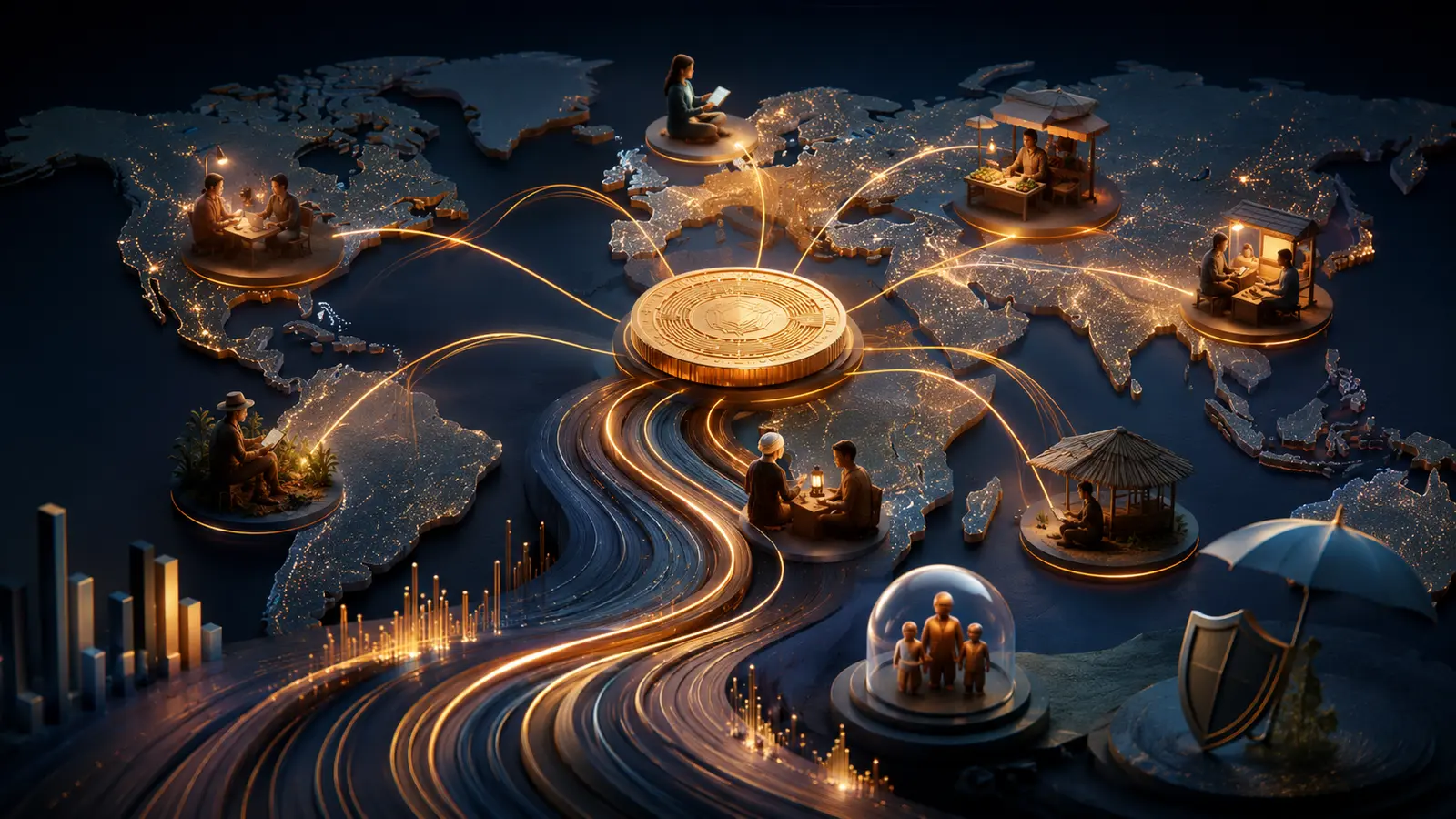 Conceptual market illustration for Global Bitcoin Adoption: The Numbers and the Human Stories Behind Them