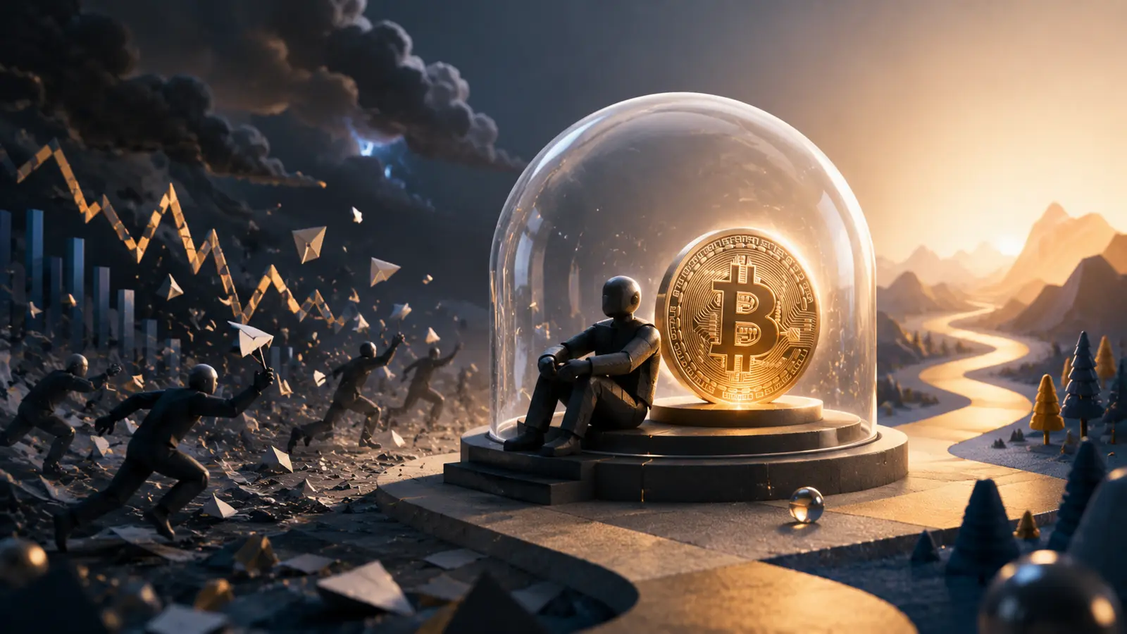 Conceptual market illustration for HODLing Bitcoin: Why Doing Nothing Can Be So Hard