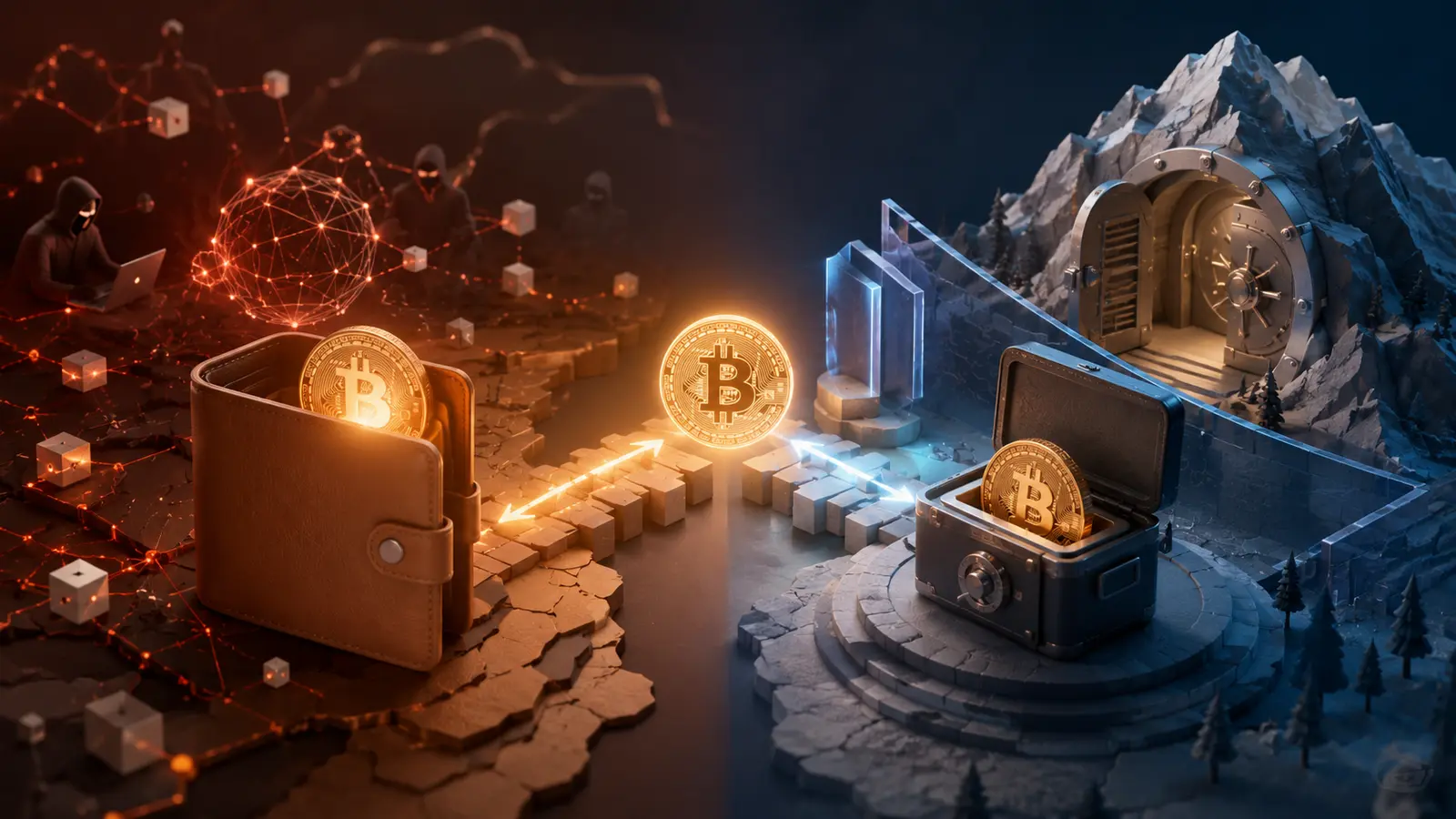 Conceptual market illustration for Hot Wallets vs. Cold Wallets: How to Store Your Bitcoin Safely