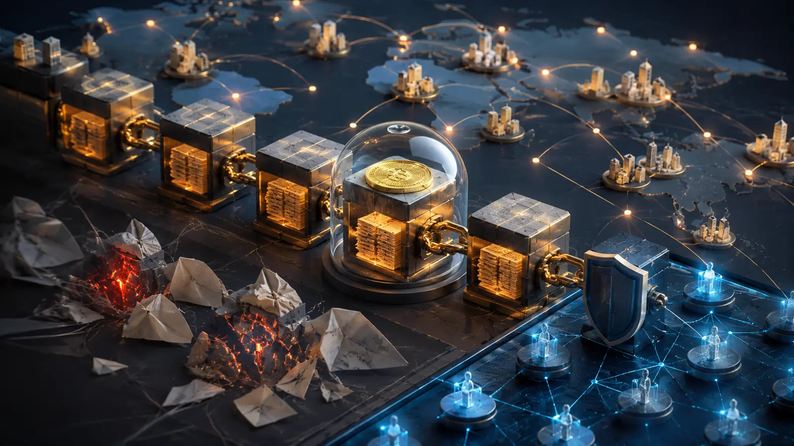 Conceptual market illustration for How Bitcoin's Blockchain Actually Works (Beyond the Hype)