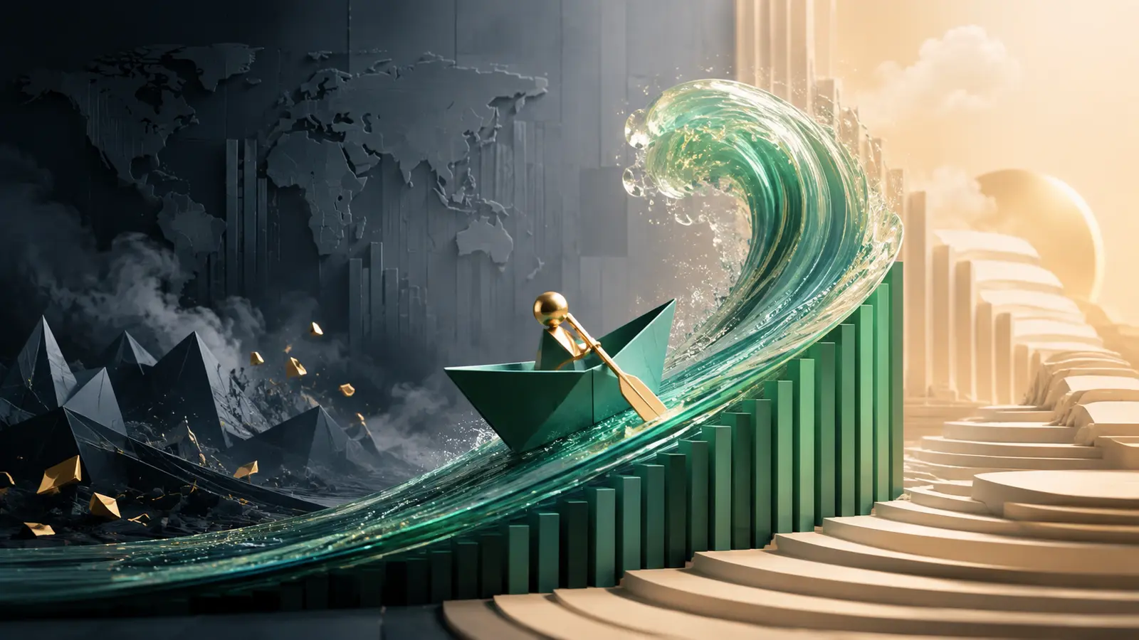 Conceptual market illustration for Momentum Investing: How to Ride a Trend Without Getting Swept Away