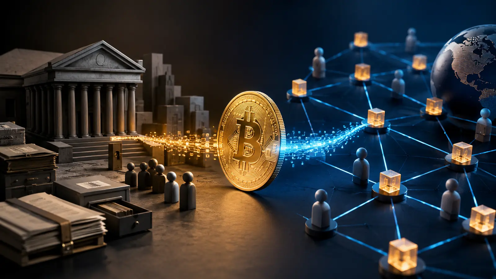 Conceptual market illustration for What Bitcoin Actually Is (And How It Works)