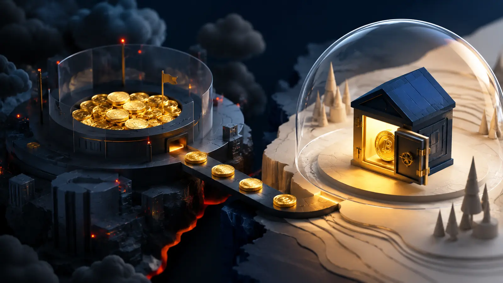 Conceptual market illustration for Why Leaving Your Bitcoin on an Exchange Is Riskier Than It Feels