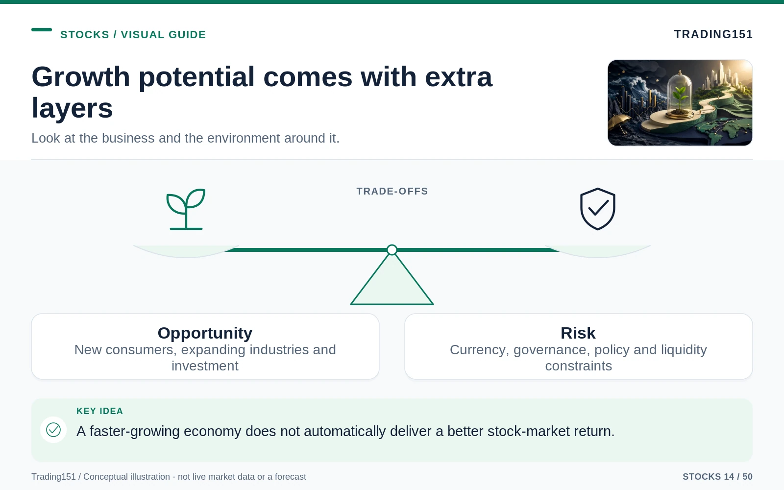 Conceptual diagram: Growth potential comes with extra layers. Key elements: Opportunity; Risk.
