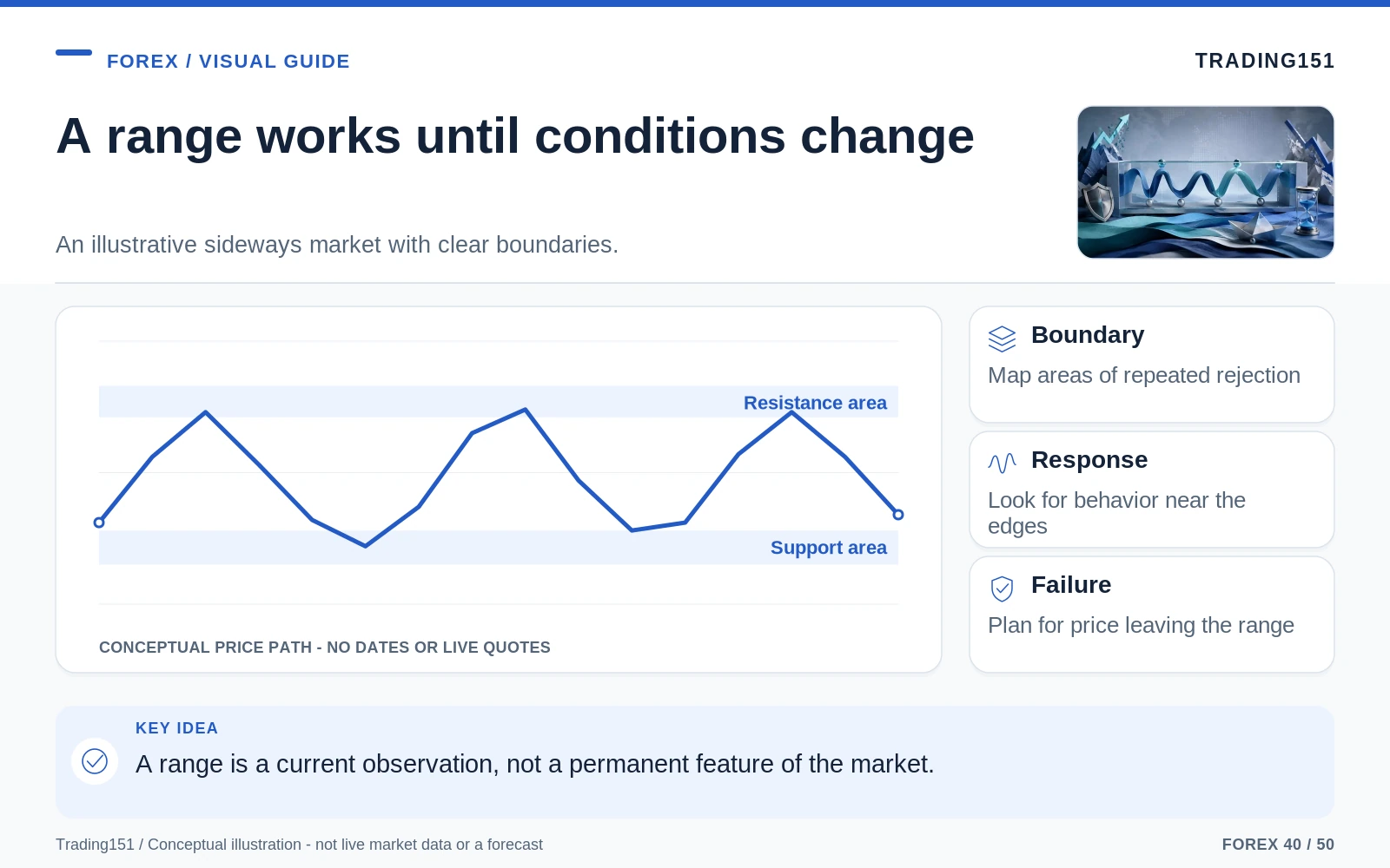 Conceptual diagram: A range works until conditions change. Key elements: Boundary; Response; Failure.